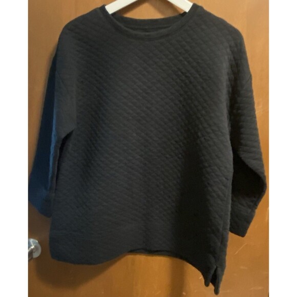 LANDS END Top Quilted Pullover Sweatshirt Blouse 3/4 Sleeve Womens M Black - Picture 11 of 14